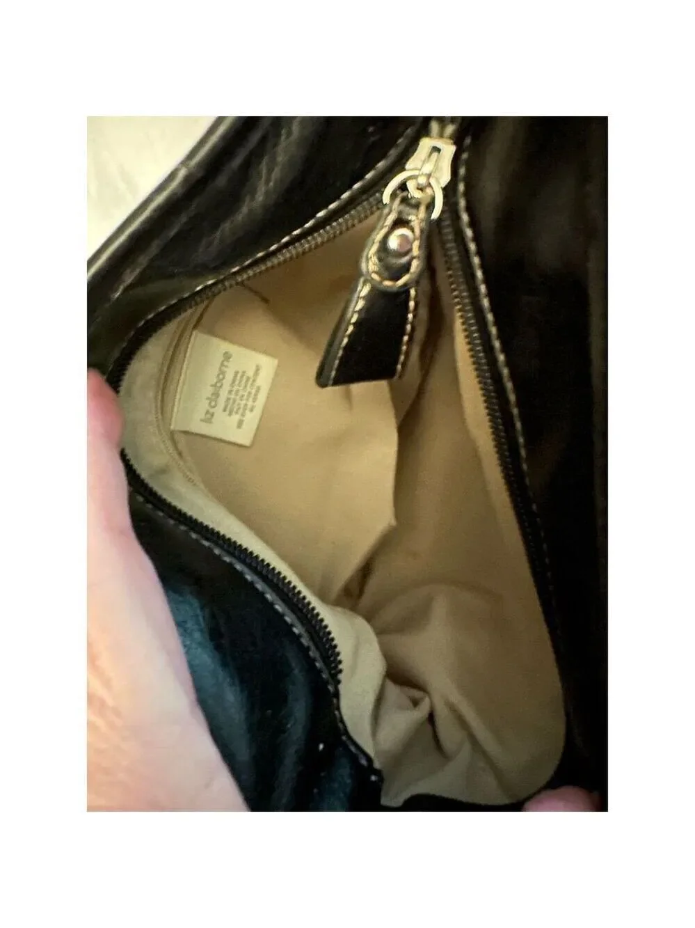 Liz Claiborne Women's Black Tweed Shoulder Bag with Zip Closure